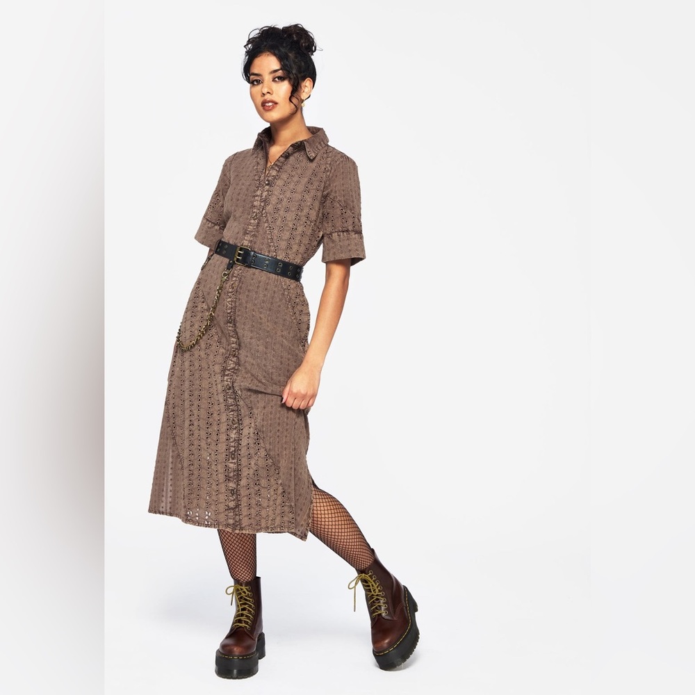 NWT Disturbia Summerisle Cotton Broderie Detail Tie Wrap Midi Shirt Dress US 6 - Picture 7 of 7